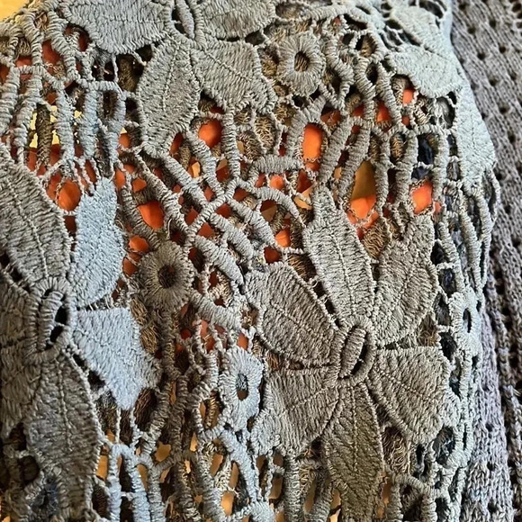 Knit Lacy Crochet Cable Sweater Womens Large Long Sleeves Blue Cottage Core Boho - Picture 8 of 16
